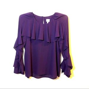 Blouse. Deep Purple with Long Sleeves